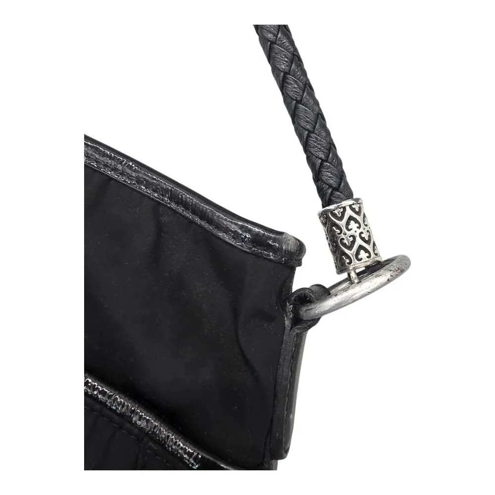 Brighton Purse Black Nylon Patent‎ Leather Trim Hobo Shoulder Bag Braided Strap
